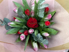 Mix Tulip and Single Red Rose Bouquet